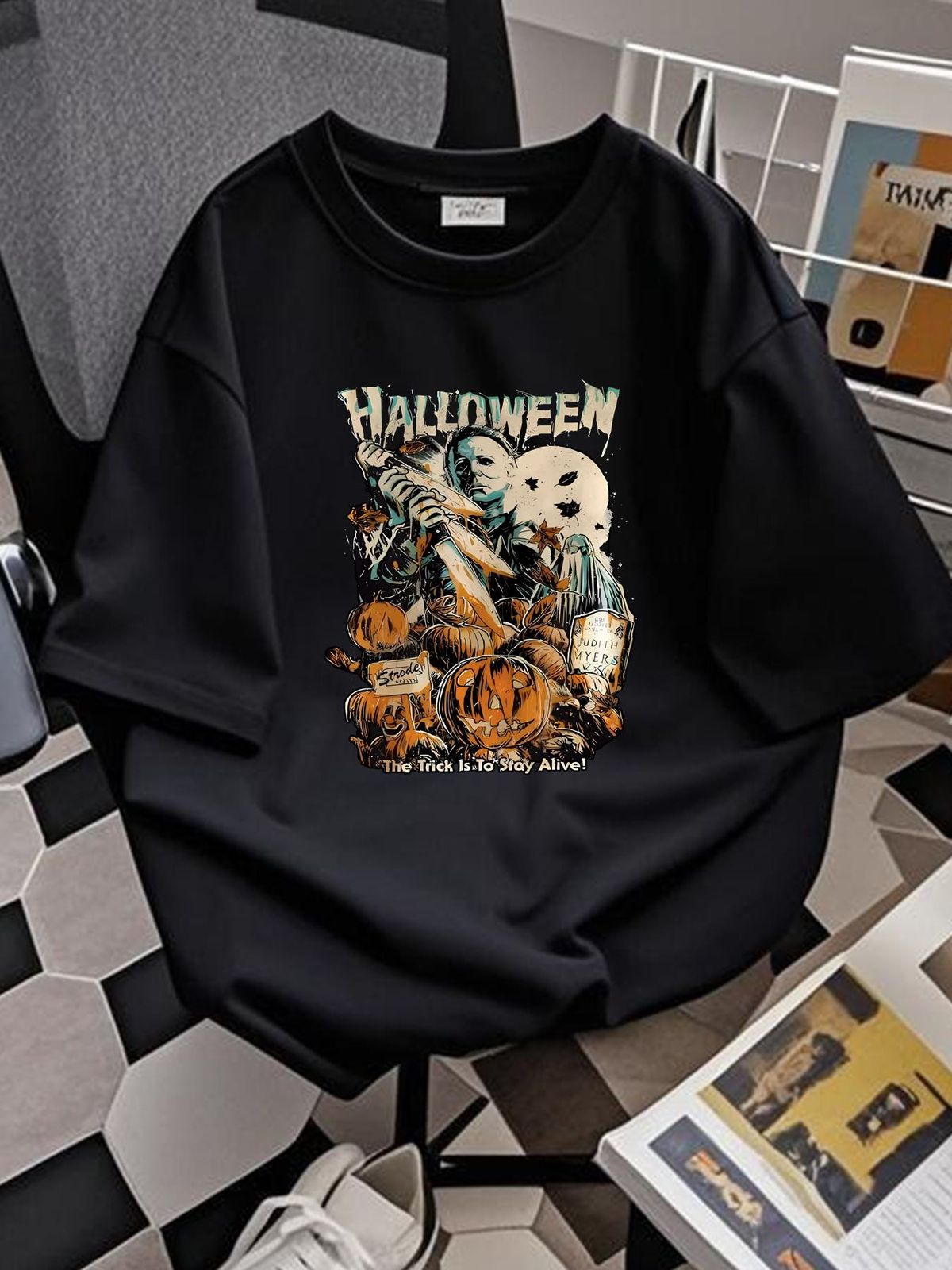 The Trick Is To Stay Alive Shirt, Halloween Shirt, Horror Movie Shirt Soft Designer Clothes Comfortable Graphic Stretched Versatile Slightly_viptrois.com