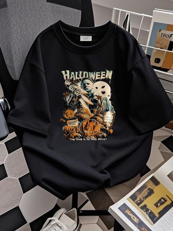 The Trick Is To Stay Alive Shirt, Halloween Shirt, Horror Movie Shirt Soft Designer Clothes Comfortable Graphic Stretched Versatile Slightly_viptrois.com