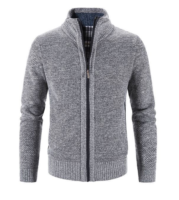 Men's Clothing New Autumn And Winter Men's Cardigan Warm Thick Sweater Men's Stand Collar Plus Velvet Knitted Sweater Jacket Men_viptrois.com