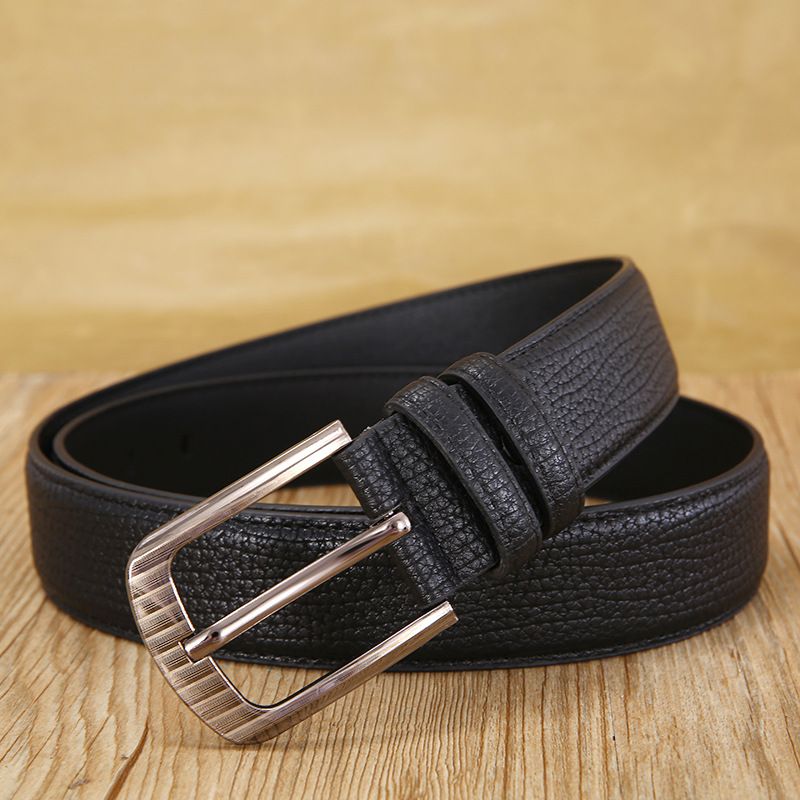 Men's Belts, Embossed Leather Open Edge Pin Buckle Belts, Genuine Cowhide Casual Trendy Men's Belts_viptrois.com