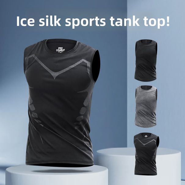 Running Vest Men's Quick-drying Sports Sleeveless T-shirt Summer Ice Silk Breathable Basketball Track And Field Training Clothes Fitness Clothes_viptrois.com