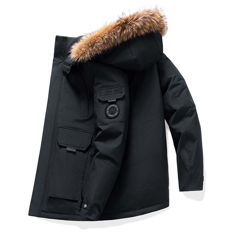 Men's Winter Parka With Detachable Fur Collar – 90% White Duck Down, Mid-Length (S-3XL, Khaki/Black/Red/Camo)_viptrois.com