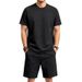 Men's Textured Short Sleeve T-Shirt And Shorts Set Heavyweight Stretch Polyester Lounge Wear in White Black Light Gray Brown_viptrois.com