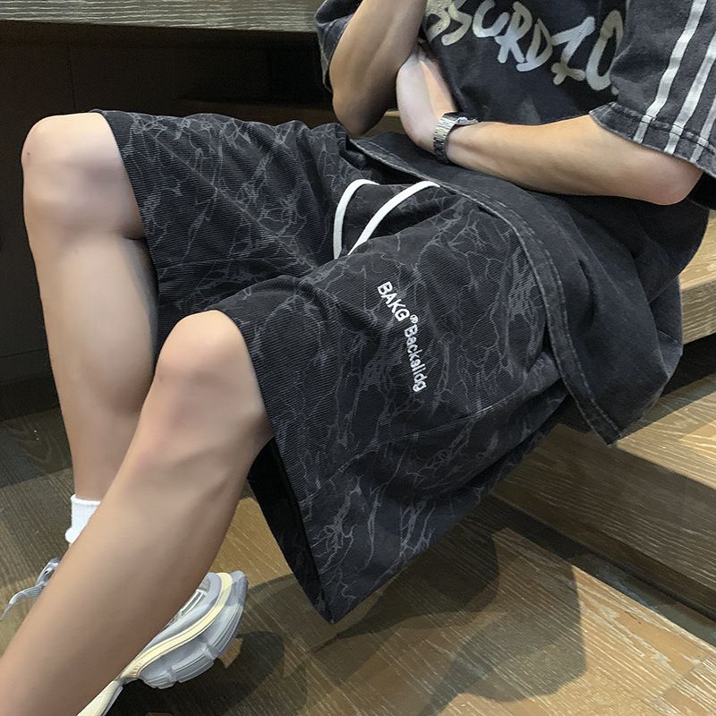 Men's Embroidered Shorts Loose Casual Pants Trendy Brand 5/4 Length Summer_viptrois.com