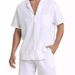 Men's Clothing Summer Sports Short Sleeved Shorts Suit Linen Loose Casual Men's Shirt Suit_viptrois.com