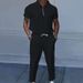 Men's Clothing Large Size Solid Color Suit Lapel Short Sleeve Zipper Trousers Suit_viptrois.com