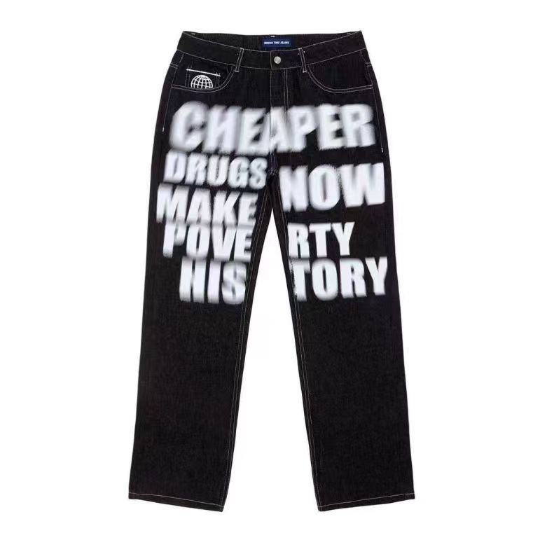 Men's Clothing New Style Letter Print Retro Casual Pants Loose Basic Jeans Couple Fashion Simple Straight Pants_viptrois.com