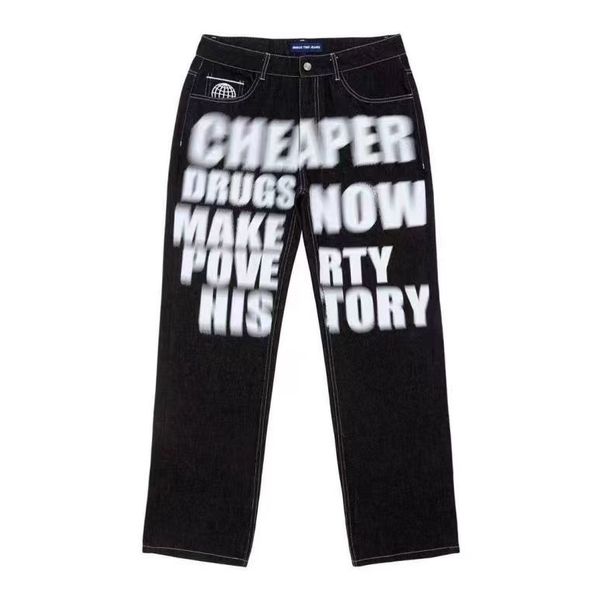 Men's Clothing New Style Letter Print Retro Casual Pants Loose Basic Jeans Couple Fashion Simple Straight Pants_viptrois.com