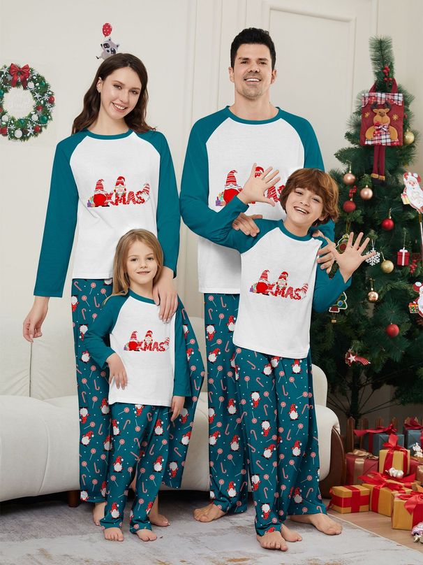 Christmas Santa Claus candy cane alphabet Christmas Family suit printed homewear_viptrois.com
