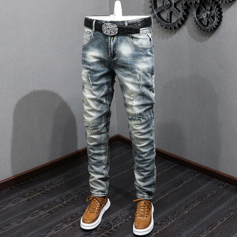 Men's Clothing Trendy Jeans Loose Harem Pants Jeans Worn Light Color Washed Jeans Pants_viptrois.com