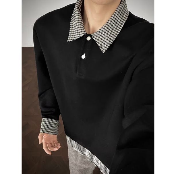Checkered Collar Hoodie With Trendy Temperament, Fashionable Design Sense, Versatile Loose Top_viptrois.com