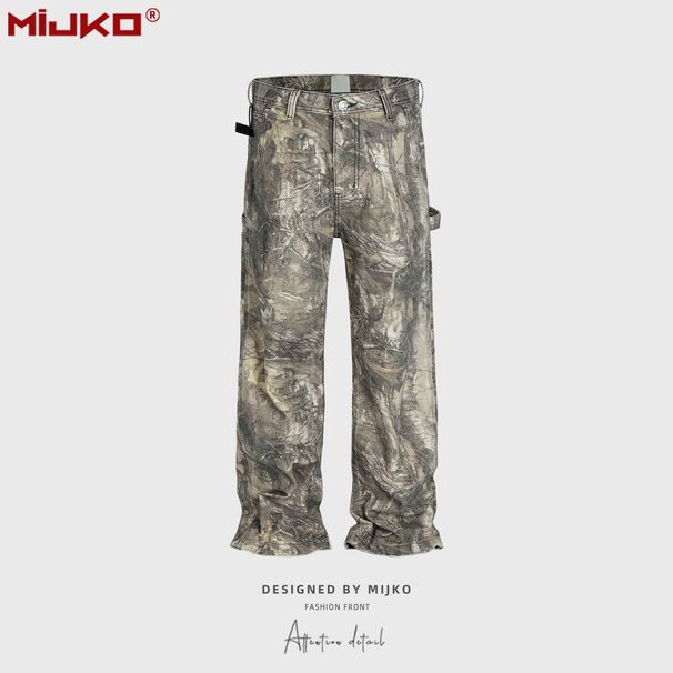 Men's Clothing Men's And Women's Full Version Of Tree Branch Camouflage Trousers Unisex High Street Straight Leg Distressed Faded Jeans Trend_viptrois.com