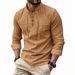 2026 Cross-Border European American Spring And Autumn Men's Casual Tie-Collar Linen Long-Sleeve Polo Shirt T-Shirt_viptrois.com