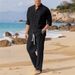 Men's Clothing Spring And Autumn Fashion Men's Shirt Casual Loose Long Sleeve Trousers Beach Suit_viptrois.com