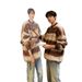 Retro Mohair Round Neck Sweater, Contrasting Striped Knit Sweater, Couple Jacket_viptrois.com