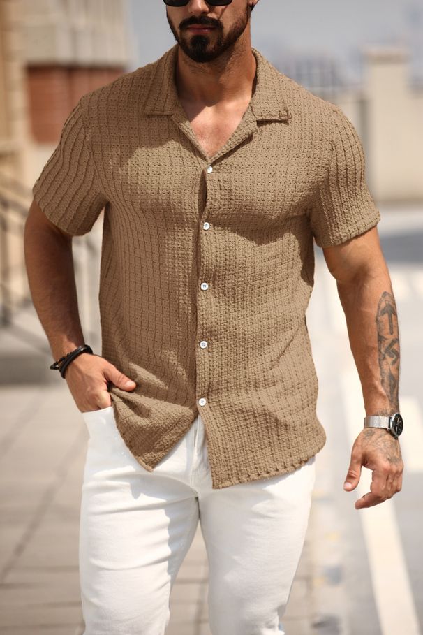 Men's Casual Fashion Shirt Short Sleeve Top With Collar_viptrois.com