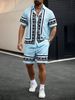Men's Clothing Men's Striped Casual Digital Printing Suit Short Sleeved Shirt Men's Beach Pants Suit_viptrois.com