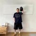 Minimalist Pearl-Embellished Cotton Tee – Vintage Lettering Unisex Top (Breathable, S-XXL)_viptrois.com