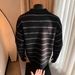 Men's Sweater With Black And White Stripes, Polo Collar, Knitted Sweater, Loose V-neck Top, Autumn And Winter_viptrois.com