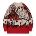 Men's Cartoon Jacquard Sweater - Oversized Casual Knit Pullover With Trendy Pattern, Comfortable Long Sleeve Crewneck For Streetwear_viptrois.com