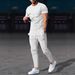 Men's Autumn Knit Jacquard Short Sleeve Round Neck T-Shirt & Pants Casual Set - Solid Color Cable Design_viptrois.com