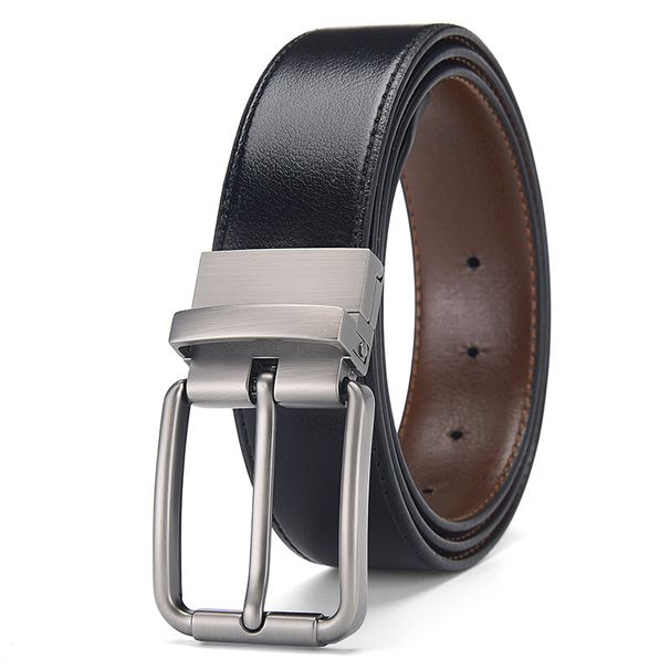 Men's Belts Men's Double Sided Belt With Pin Buckle And Rotatable Business Perforated Belt Casual Pants Belt_viptrois.com
