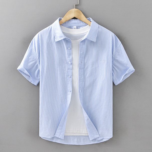 Fresh Men's Pure Cotton Short Sleeved Striped Shirt, Summer Youth Trend Casual Shirt, Inch Shirt_viptrois.com