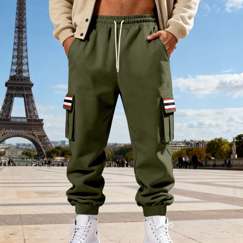 Men's Fleece-Lined Cargo Jogger Pants – Winter Workwear Utility Pants With Multi-Pockets & Striped Detailing_viptrois.com