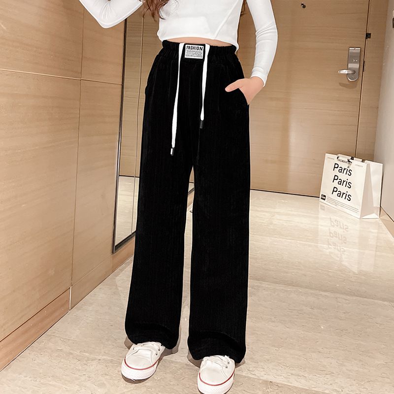 Mother & Kids Girls winter velvet pants new 8 autumn and winter styles 9 big children's stylish one piece velvet wide leg pants children's trousers_viptrois.com
