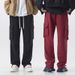 Knitted Men's Casual Cargo Pants Straight Drape Loose Lace-up Men's Sports Trousers_viptrois.com