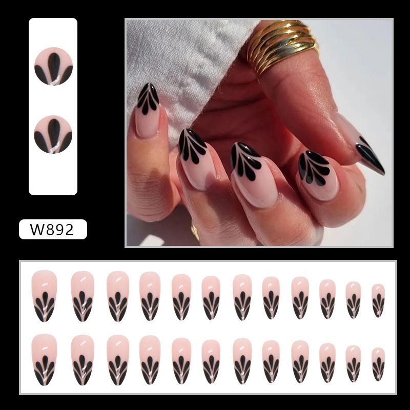 Sweet Cool Black Petal Water Drop French Nail Art Simple Cool Elegant Ins Style Almond Armor European And American Fashion Nail Art_viptrois.com