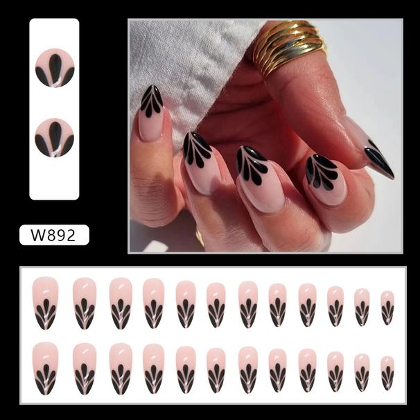 Sweet Cool Black Petal Water Drop French Nail Art Simple Cool Elegant Ins Style Almond Armor European And American Fashion Nail Art_viptrois.com