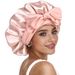 Oversized satin nightcap bow ribbon round hat beauty makeup hat female autumn and winter care headscarf hat_viptrois.com