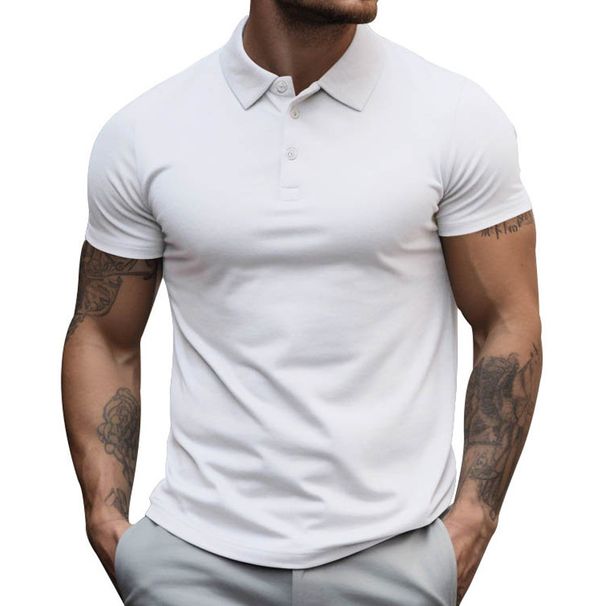 Summer New Men's Slim-fit Button-neck Casual Muscle T-shirt Large-size Men's Polo Shirt_viptrois.com