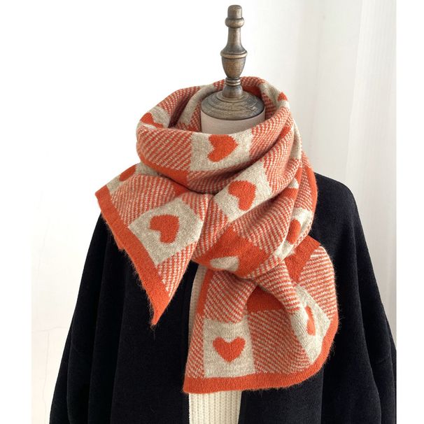 2024 new style net red knitted love scarf female autumn and winter black and white plaid soft student cute thickened neck scarf_viptrois.com
