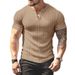 Men's New Solid Color Summer Versatile T-shirt Henley Shirt Casual Knit Short-sleeved Tops_viptrois.com