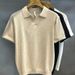 Men's Ivory White Ice Silk Knitted Polo Shirt Comfortable Hollow Out Pattern Short Sleeve Turn Down Collar T-Shirt Summer_viptrois.com