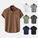 2025 Bestseller Summer Turn-down Collar Solid Color Short Sleeve Button Linen Shirt Men's Clothing_viptrois.com