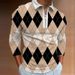 Printed Men's Long Sleeve Turn-down Collar Polo Shirt_viptrois.com