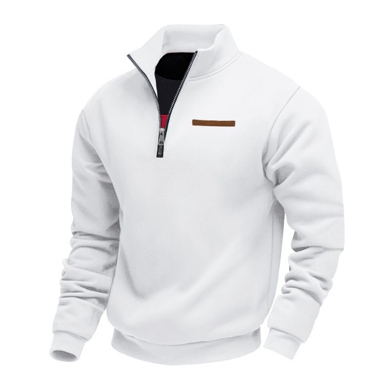 American Large Size Spring And Autumn Velvet Half Zipper Loose Stand-up Collar Pullover Solid Color Casual Sweater Men_viptrois.com