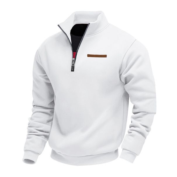 American Large Size Spring And Autumn Velvet Half Zipper Loose Stand-up Collar Pullover Solid Color Casual Sweater Men_viptrois.com