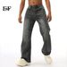 EF JEANS | 2024 New Washed Black Ash White Lightning Crack High Street Personality Jeans Trendy Men And Women_viptrois.com