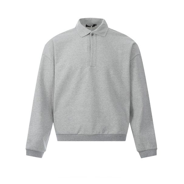 Solid Color Polo Collar Short Long Sleeve Sweatshirt Men's Spring Autumn High Street American Style Loose Casual_viptrois.com