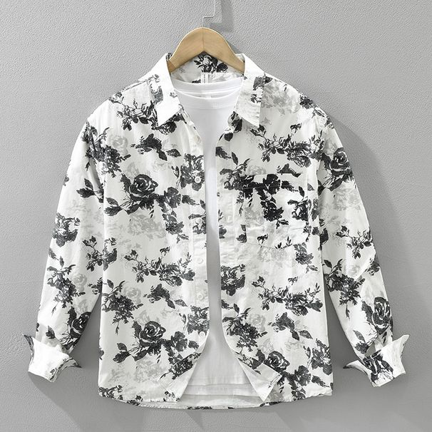 Trendy Printed Long Sleeved Shirt For Men, Fashionable And Versatile, Artistic And Casual Loose Top_viptrois.com