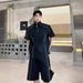 Men's Clothing Casual Sports Suit Loose Half Zip T Shirt Niche Shorts Two Piece Suit_viptrois.com
