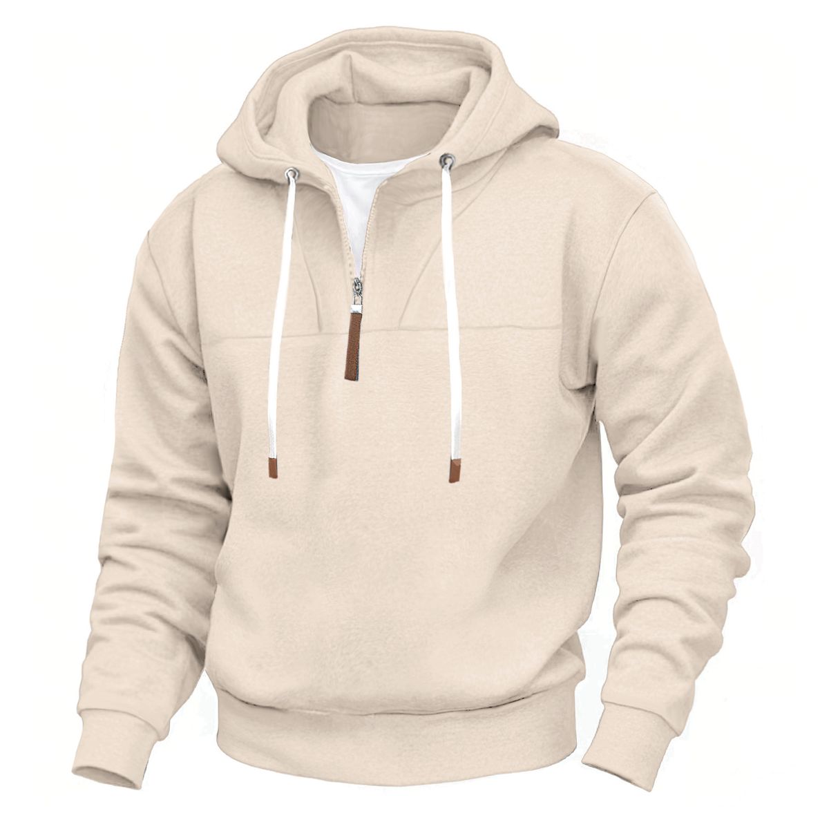Men's Fleece Lined Half Zip Hooded Sweatshirt American Classic Trendy Long Sleeved Plus Size Loose Fit Double Stitched Seams_viptrois.com