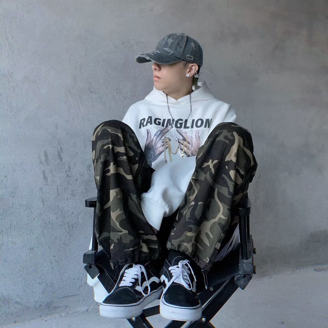 Loom European And Japanese Style American Retro Trendy Camouflage Cargo Loose Straight High Street Hip Hop Ins Wide Leg Pants_viptrois.com