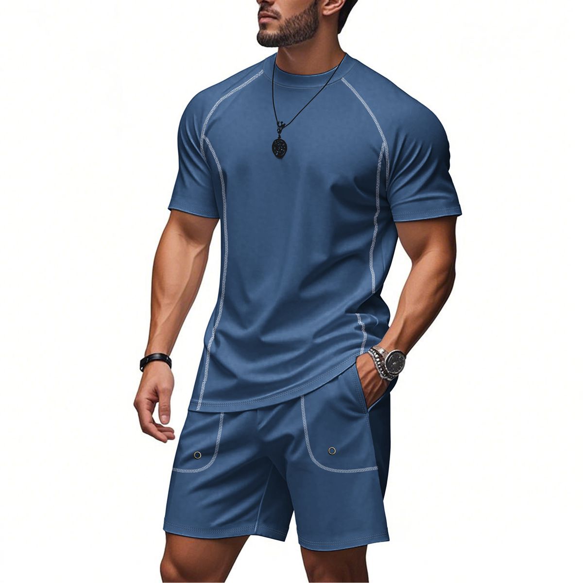 Men's Summer Casual Suit Two Piece Set Quick Drying Raglan Sleeve Sports Suit_viptrois.com