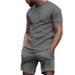 Cross-border Birdseye Short-Sleeve T-Shirt Top + 5-Inch Shorts Solid Color 2-Piece Summer Running Fitness Sports Set_viptrois.com