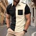 Men's Polo Shirt Chest Pocket Color Matching Zipper Casual Fashion Short Sleeved T Shirt Men_viptrois.com